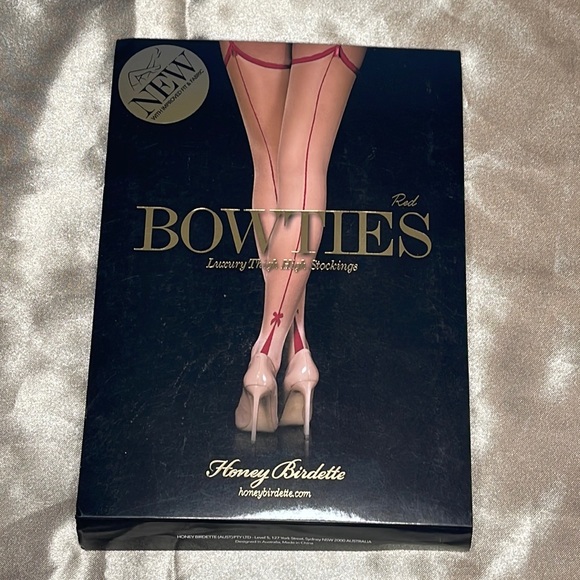 Honey Birdette Red Bowties Thigh High Stockings - Picture 1 of 2